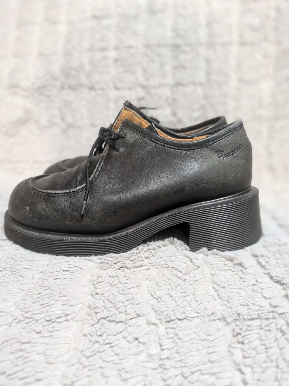 Dr. Martens Made In England Black Leather Lace-Up Chunky Heel Shoe Size 3
